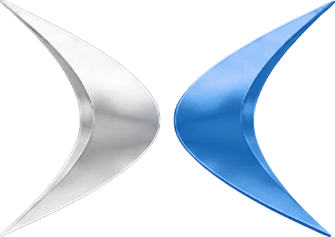 ELUX PERFORMANCE mark: a silver blade and a blue blade forming an X